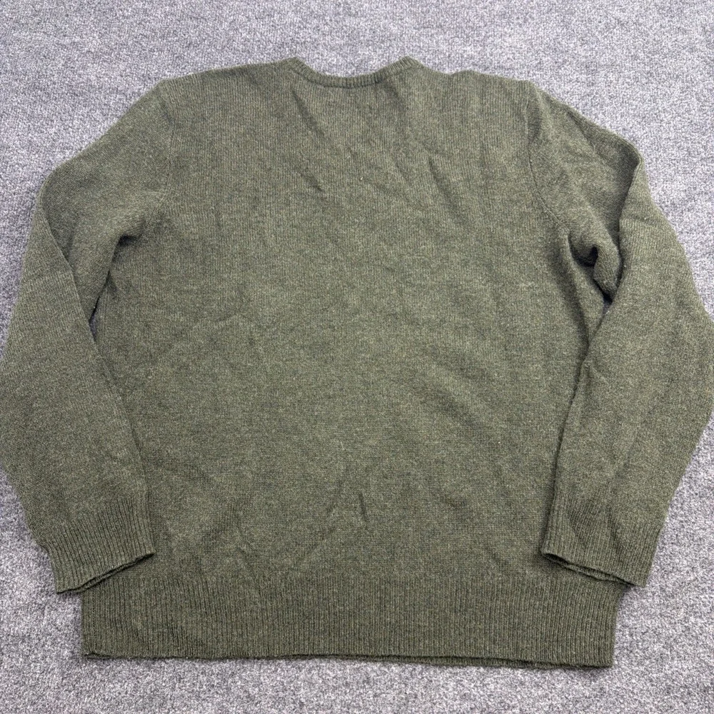VTG Polo Ralph Lauren Olive Green Lambs Wool V-Neck‎ Sweater Size Large Pullover